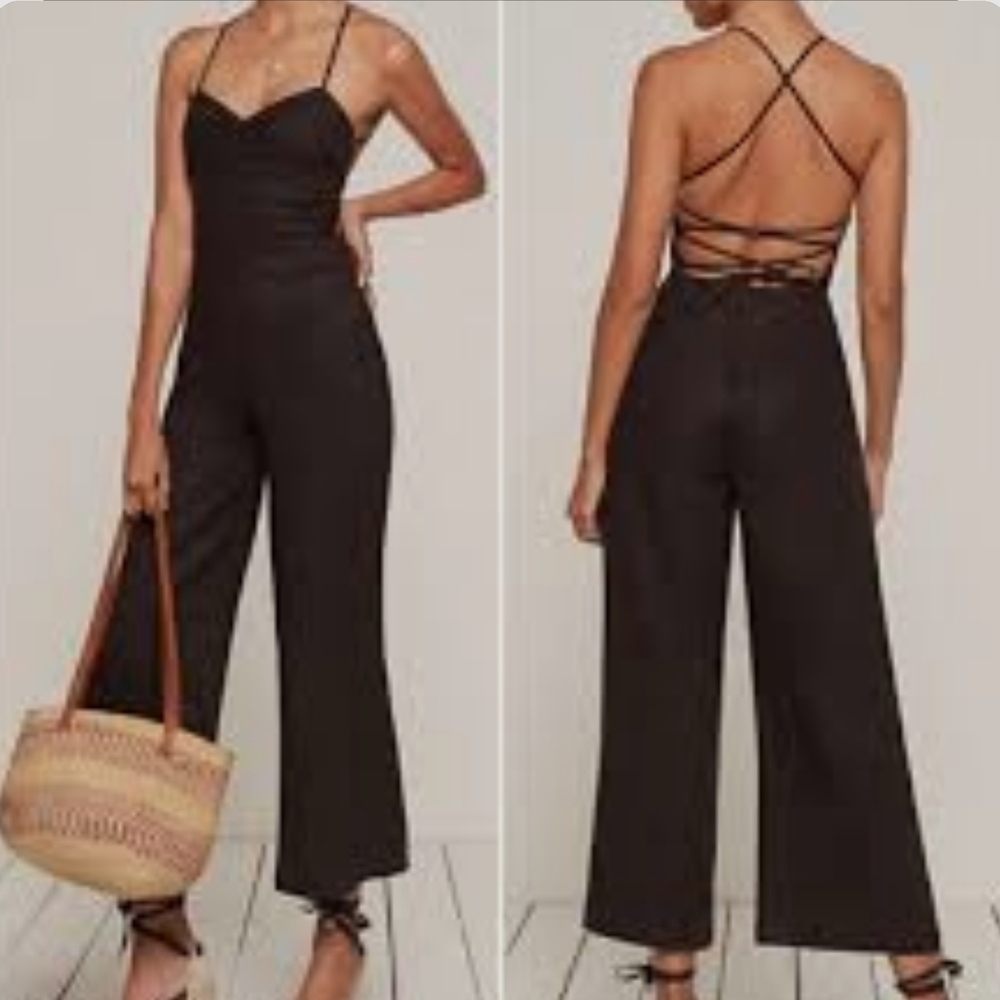 REFORMATION.Elegant Black Strappy Jumpsuit.100% Line.